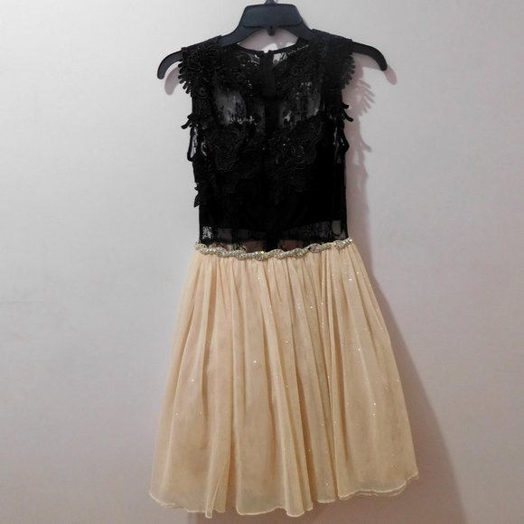 Black and Pink Lace / Tulle Formal Dress - Picture 2 of 9